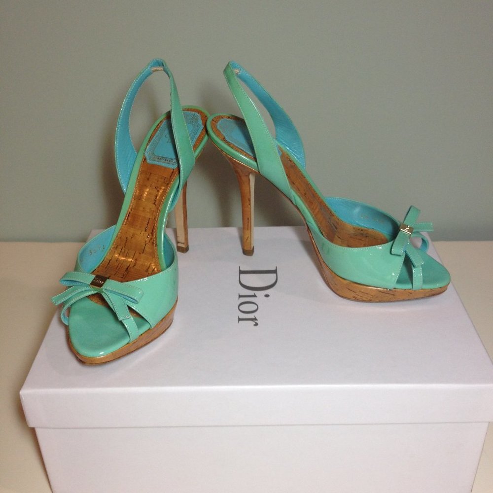 Authentic Dior patent leather platform heels with logo